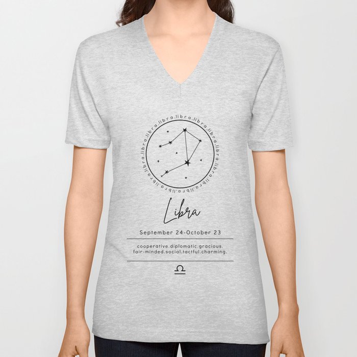 Libra Zodiac | Black & White V Neck T Shirt