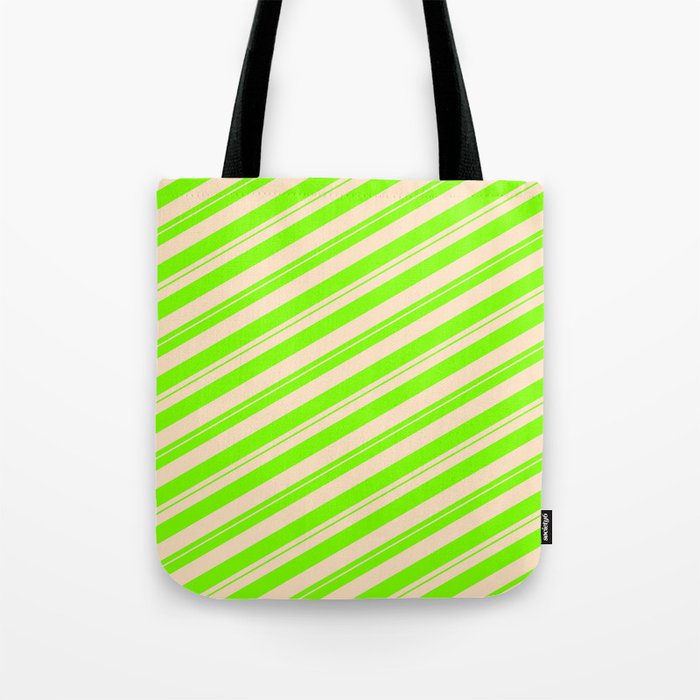 Chartreuse and Bisque Colored Striped/Lined Pattern Tote Bag