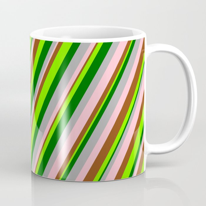 Vibrant Dark Grey, Pink, Brown, Green & Dark Green Colored Lined Pattern Coffee Mug