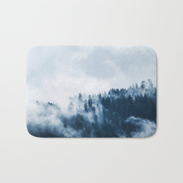 Clouds White Fog Trees Forest Landscape Nature Timber Woods Photography Bath Mat