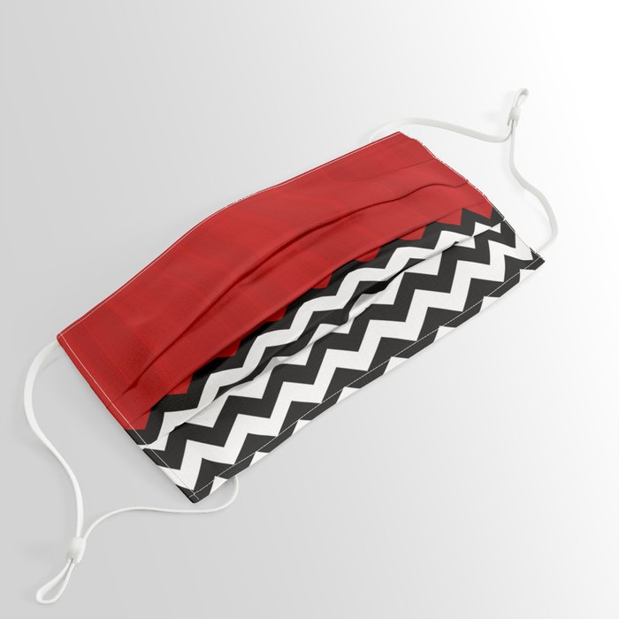 Red Black White Chevron Room w/ Curtains Face Mask