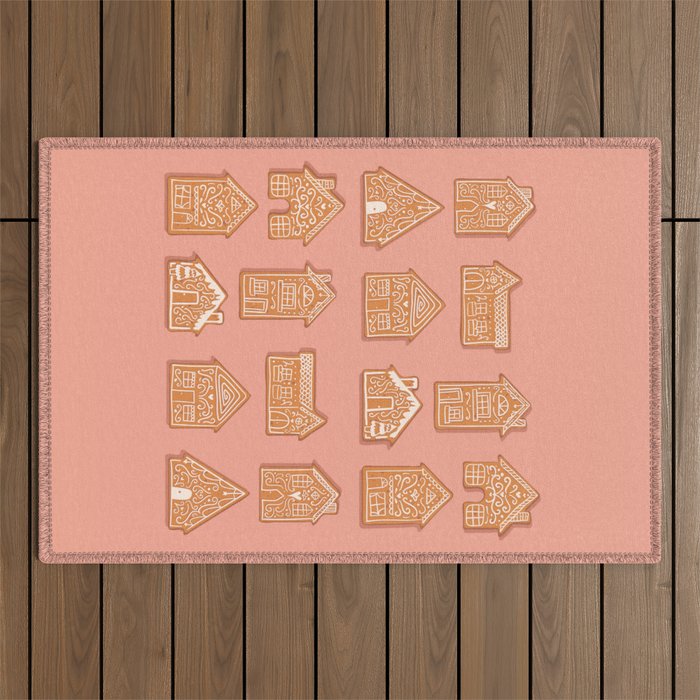 Tiny Houses - Peach Brown Beige Outdoor Rug