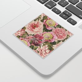 Vintage & Shabby Chic Floral Peony & Lily Flowers Watercolor Pattern Sticker