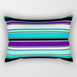 [ Thumbnail: Mint Cream, Dark Turquoise, Indigo, Aquamarine, and Black Colored Striped/Lined Pattern Rectangular Pillow ]