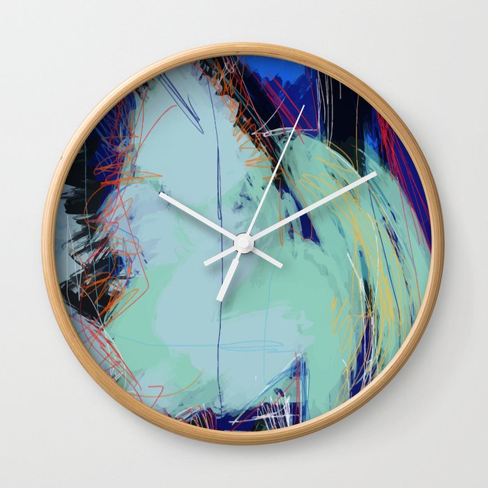 Abstract Expressionism Blue Pastel Vector Art  Wall Clock