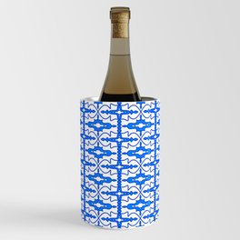 Cool Blue and White Country Saloon Wallpaper Molding Southwestern Design Pattern Wine Chiller
