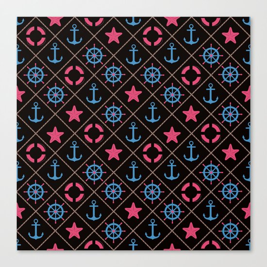Nautical decor on black background . Canvas Print