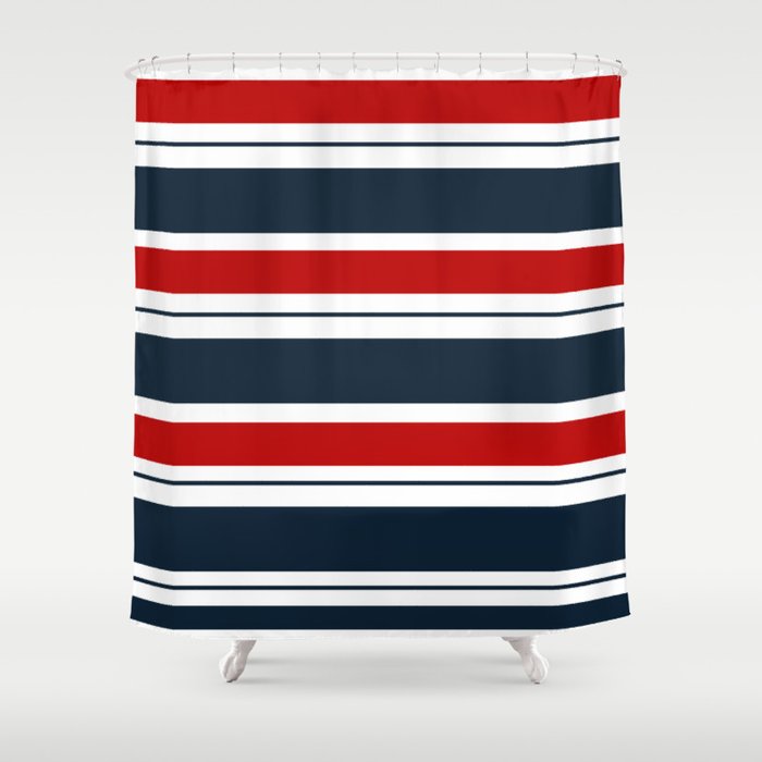 Red and Navy Blue Horizontal Stripes Shower Curtain