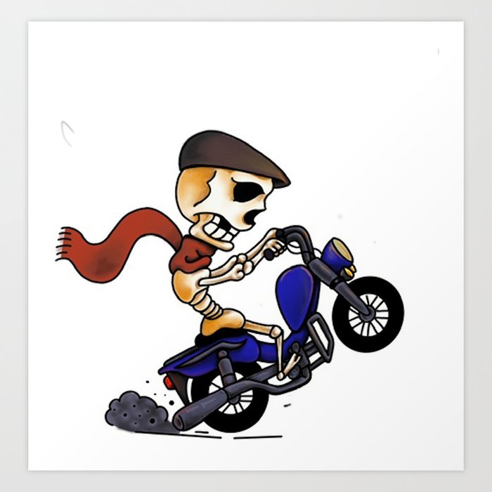 Skeletimm Art Print | Drawing, Digital, Bike, Motorcycle, Skeleton, Hat