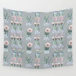 Potted Cactus Plants Gray Wall Tapestry