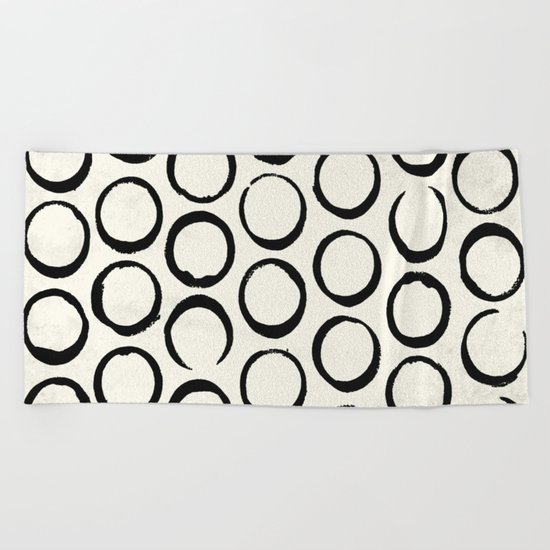 Polka Dots Circles Tribal Black and White Beach Towel