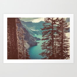 Vintage Blue Crater Lake and Trees - Nature Photography Art Print