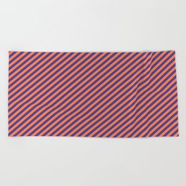 [ Thumbnail: Coral & Dark Slate Blue Colored Striped/Lined Pattern Beach Towel ]