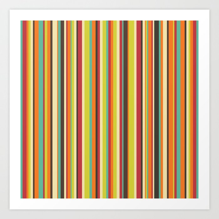Retro stripes in bright vintage colors (mid century modern; 60s and 70s) Art Print