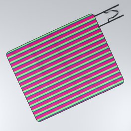 Green, Teal, and Deep Pink Colored Stripes Pattern Picnic Blanket