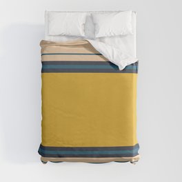 Wide and Thin Stripes Minimal Color Block Pattern Mustard Blue Orange Duvet Cover