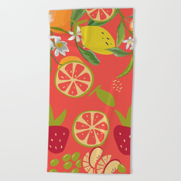 Summer Fruits And Flowers Beach Towel