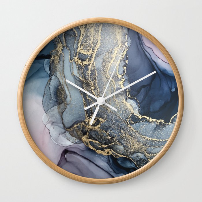 Blush, Payne's Gray and Gold Metallic Abstract Wall Clock