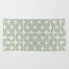 Atomic Age Retro 1950s Starburst Pattern in 50s Celadon Blue Green and Cream Beach Towel