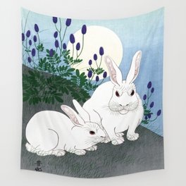 Rabbits at Full Moon by Ohara Koson Wall Tapestry