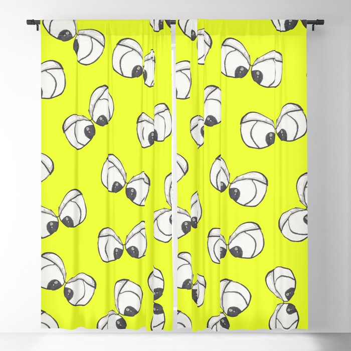 Funny Cute Neon Yellow Black Angry Eyes Watercolor Blackout Curtain