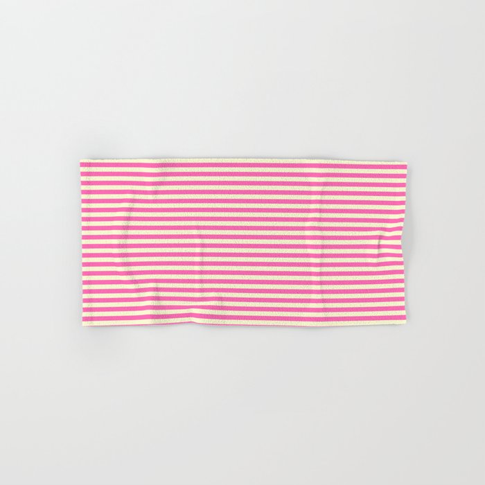 Hot Pink & Light Yellow Colored Striped Pattern Hand & Bath Towel
