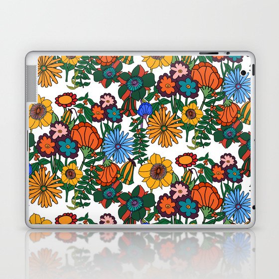 In the Weeds - Retro Floral White Laptop & iPad Skin