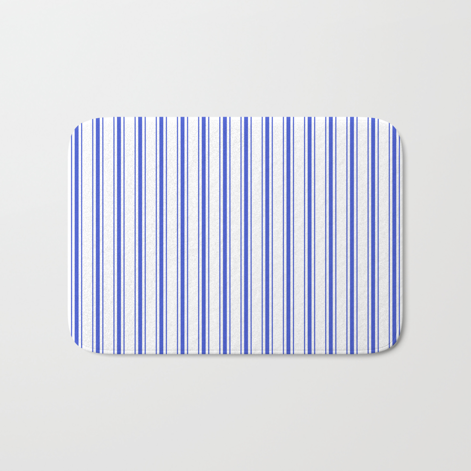blue and white striped bath mat