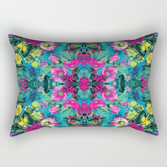 Neon Floral Rectangular Pillow