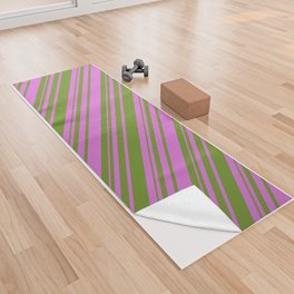 [ Thumbnail: Orchid & Green Colored Stripes/Lines Pattern Yoga Towel ]