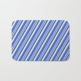 [ Thumbnail: Royal Blue & Pale Goldenrod Colored Stripes/Lines Pattern Bath Mat ]