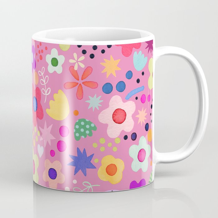 Psychedelic flowers Pink - Modern floral pattern Girl power Coffee Mug