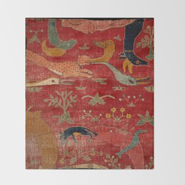 Animal Grotesques Mughal Carpet Fragment Digital Painting Throw Blanket