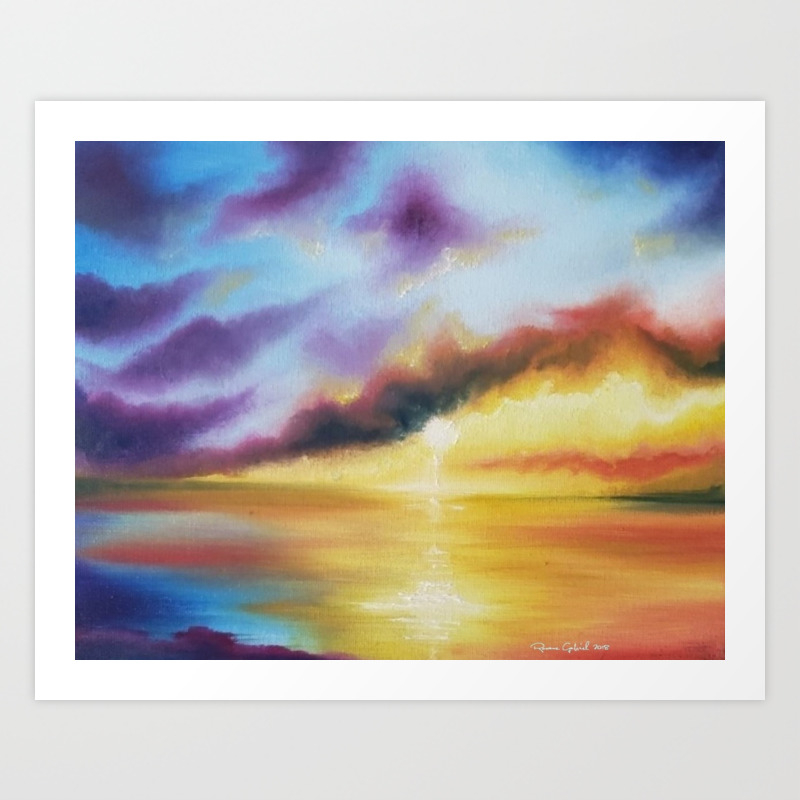 Rainbow Sunset Painting Bright Beach Painting Light Beautiful