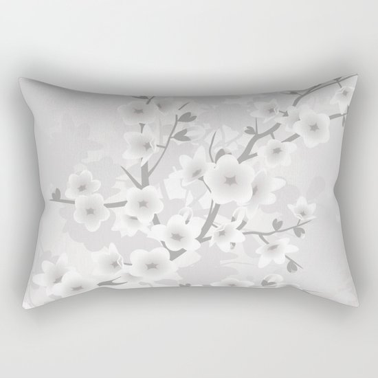 Warm Gray Floral Cherry Blossoms Rectangular Pillow
