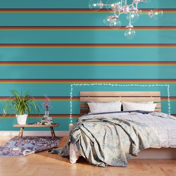 Five Colorful Stripes on Blue Rainbow Wallpaper