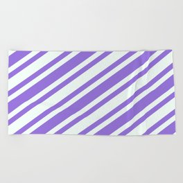 [ Thumbnail: Purple and Mint Cream Colored Pattern of Stripes Beach Towel ]
