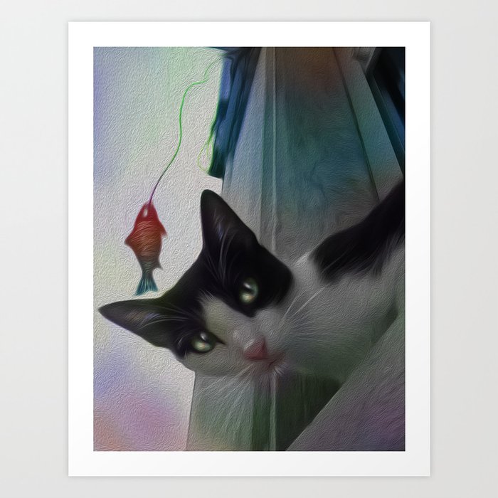 Cat chasing fish at the window Art Print by FlordaRosa Society6