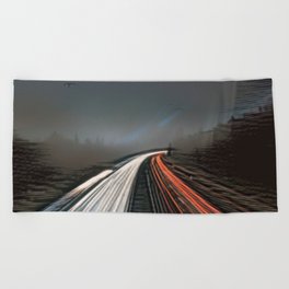Highway in a cloudy dark  night - artistic illustration artwork Beach Towel