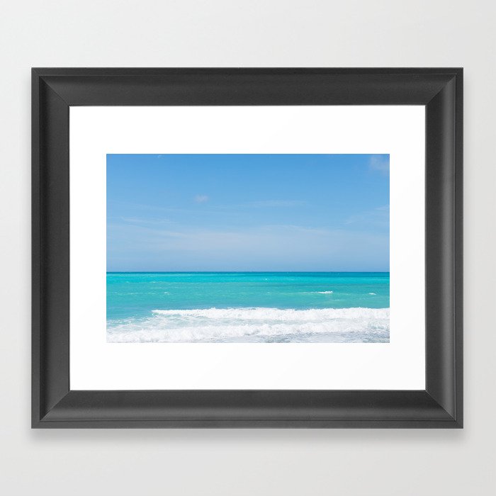 Beautiful azure sea and waves, Tyrrhenian sea in Tuscany, Italy Framed Art Print