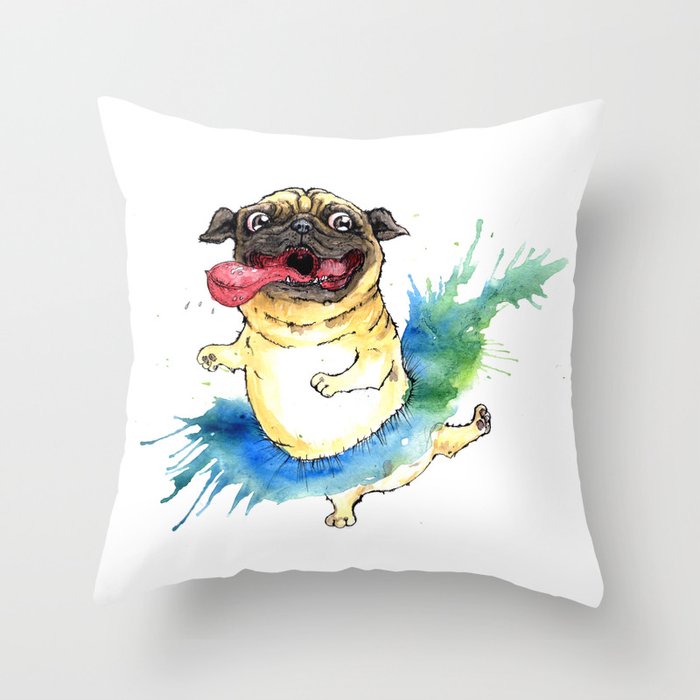 Happy Tutu Pug Throw Pillow