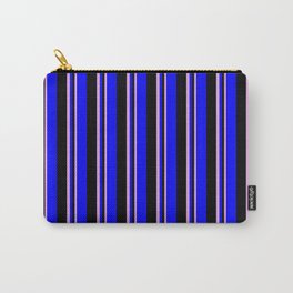 [ Thumbnail: Plum, Black, and Blue Colored Lines Pattern Carry-All Pouch ]