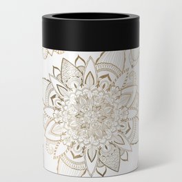 Abstract white gold spiritual floral mandala Can Cooler