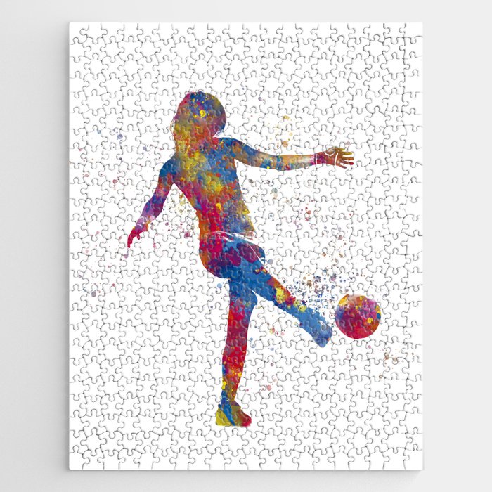 Soccer player kicking in watercolor Jigsaw Puzzle