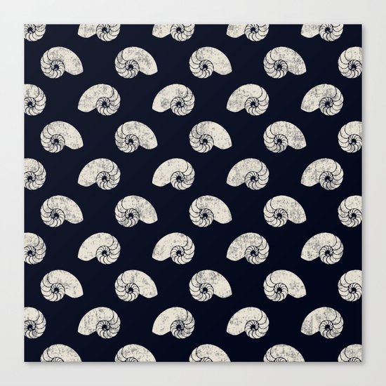 Navy blue maritime sea shell pattern Canvas Print