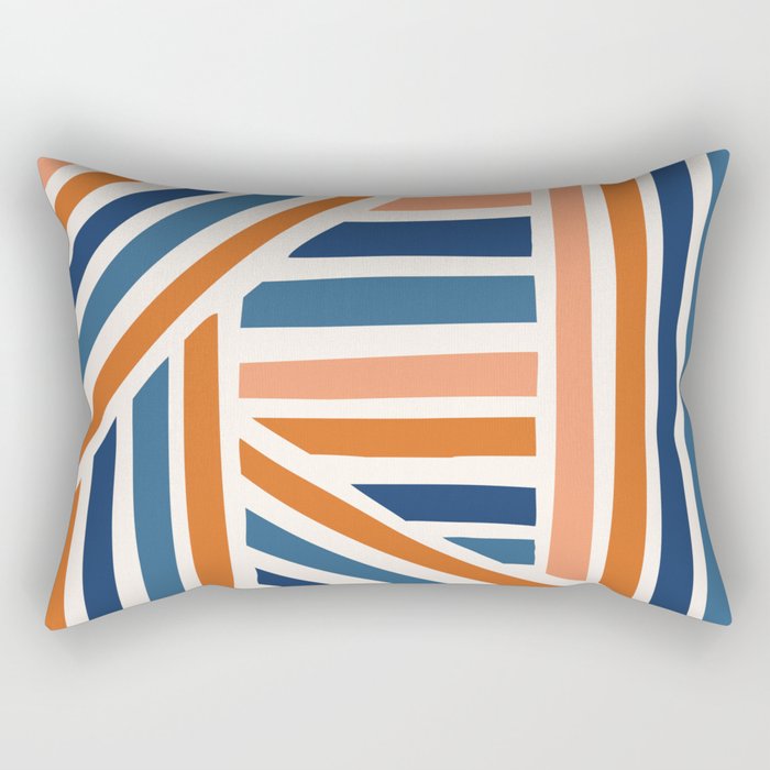 Abstract Shapes 132 in Navy Blue and Vintage Orange Rectangular Pillow