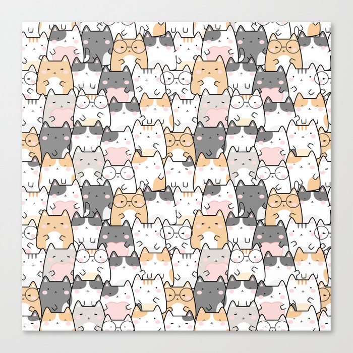 Kawaii Cute Cats Pattern Canvas Print