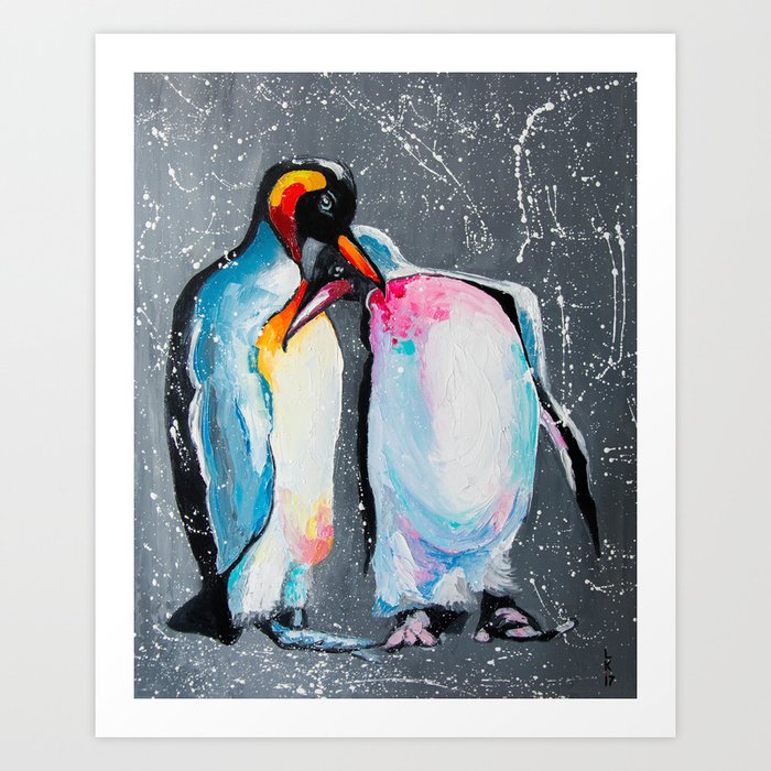 Penguins in love Art Print