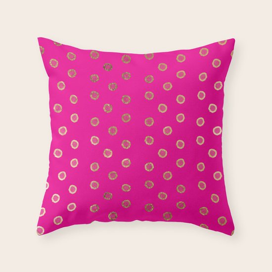 Elegant and Girly Faux Gold Glitter Dots Hot Pink Throw Pillow by BlackStrawberry Society6