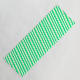 [ Thumbnail: Light Yellow and Green Colored Lined/Striped Pattern Yoga Mat ]